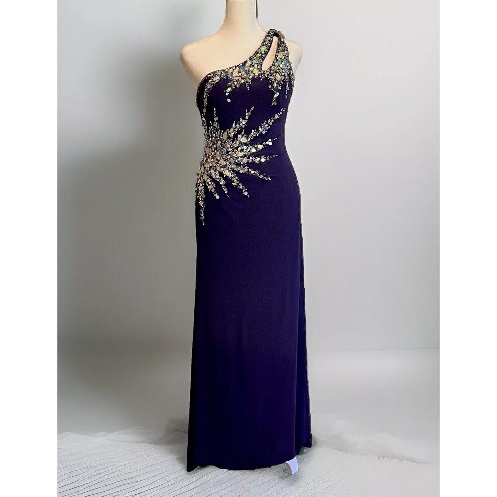 Tony Bowls Paris Sz 4 Gown Purple Pageant Formal Prom Stretch Rhinestones